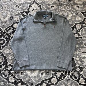 Vintage 90s Polo Ralph Lauren Gray Quarter Zip Sweater Pullover Size Mens XL